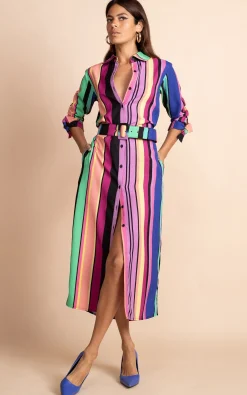 Women Dancing Leopard Alva Midi Shirt Dress In Stripe