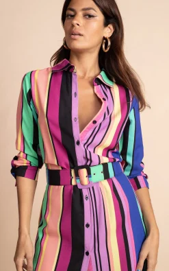 Women Dancing Leopard Alva Midi Shirt Dress In Stripe
