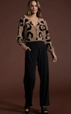 Women Dancing Leopard Bambino Cardigan In Black On Mocha Leopard