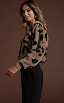 Women Dancing Leopard Bambino Cardigan In Black On Mocha Leopard