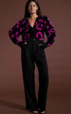 Women Dancing Leopard Bambino Cardigan In Cerise On Black Leopard