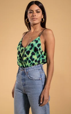 Women Dancing Leopard Birdie Cami Top In Lime Leopard