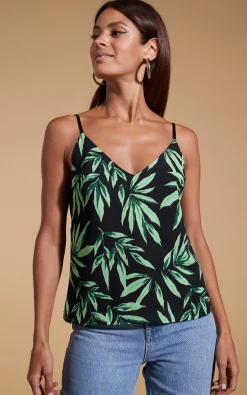 Women Dancing Leopard Birdie Cami Top In Tropic Green On Black
