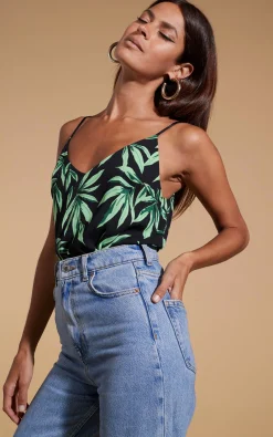 Women Dancing Leopard Birdie Cami Top In Tropic Green On Black