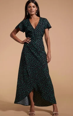 Women Dancing Leopard Cayenne Dress In Abstract Green On Black