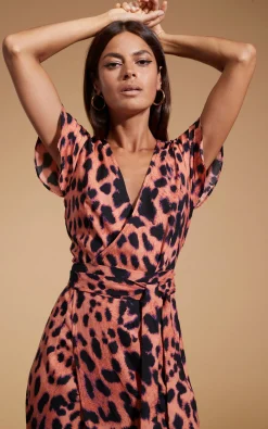 Women Dancing Leopard Cayenne Dress In Plorange Leopard