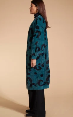 Women Dancing Leopard Coco Wrap Cardigan In Black On Forest Green Leopard