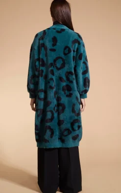 Women Dancing Leopard Coco Wrap Cardigan In Black On Forest Green Leopard