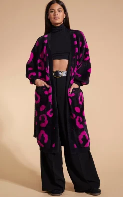 Women Dancing Leopard Coco Wrap Cardigan In Cerise On Black Leopard