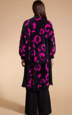 Women Dancing Leopard Coco Wrap Cardigan In Cerise On Black Leopard