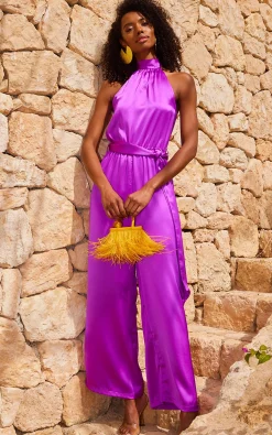 Women Dancing Leopard *Coming Soon *Jovina Halterneck Jumpsuit In Vibrant Purple