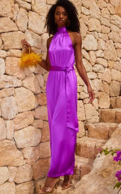 Women Dancing Leopard *Coming Soon *Jovina Halterneck Jumpsuit In Vibrant Purple