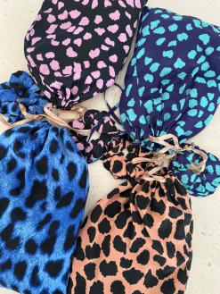 Women Dancing Leopard Cosmos Satin Long Leg Pj Set In Polka Dot Blue On Black