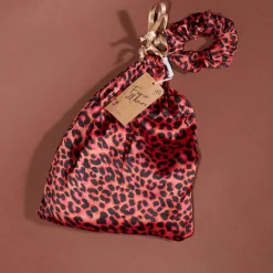 Women Dancing Leopard Cosmos Satin Long Leg Pj Set In Ruby Red Leopard