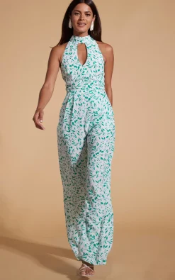 Women Dancing Leopard Cypress Jumpsuit In Green Leaf