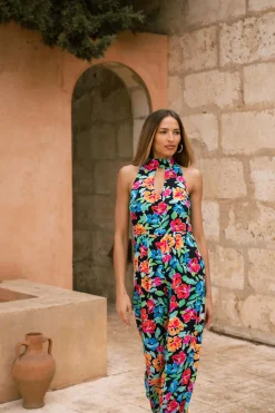 Women Dancing Leopard Cypress Jumpsuit In Retro Floral