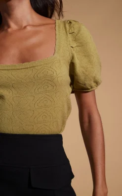 Women Dancing Leopard Daphne Pointelle Top In Khaki