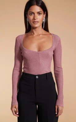 Women Dancing Leopard Darcy Sparkle Knit Top In Dusty Pink