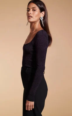 Women Dancing Leopard Darcy Sparkle Knit Top In Purple