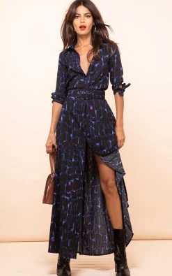 Women Dancing Leopard Dove Dress Blue Alligator