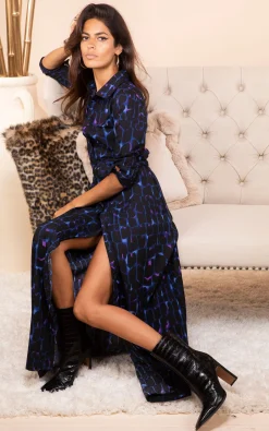 Women Dancing Leopard Dove Dress Blue Alligator
