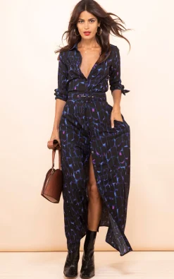 Women Dancing Leopard Dove Dress Blue Alligator