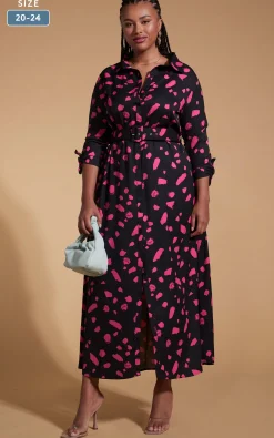 Women Dancing Leopard Dove Dress In Abstract Dot Pink On Black- Extended Sizing