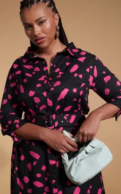 Women Dancing Leopard Dove Dress In Abstract Dot Pink On Black- Extended Sizing