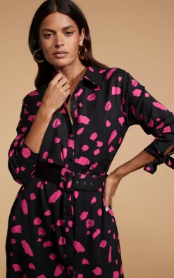 Women Dancing Leopard Dove Dress In Abstract Dot Pink On Black