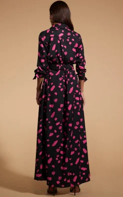 Women Dancing Leopard Dove Dress In Abstract Dot Pink On Black