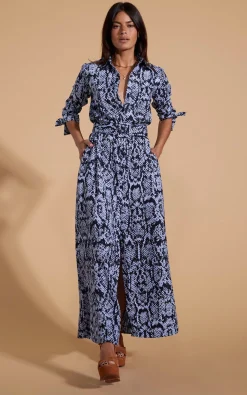 Women Dancing Leopard Dove Dress In Blue On Black Snake