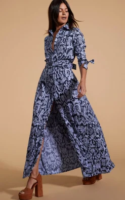 Women Dancing Leopard Dove Dress In Blue On Black Snake