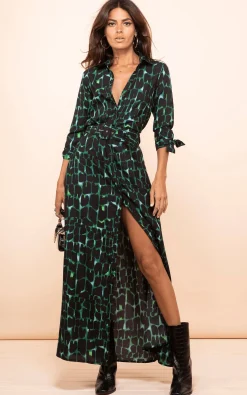 Women Dancing Leopard Dove Dress In Green Alligator