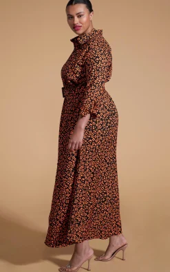 Women Dancing Leopard Dove Dress In Orange On Black Leopard - Extended Sizing