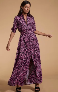 Women Dancing Leopard Dove Dress In Pink On Black Leopard
