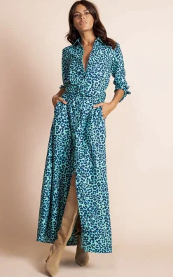 Women Dancing Leopard Dove Dress In Turquoise Leopard