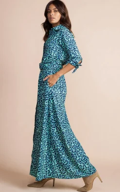 Women Dancing Leopard Dove Dress In Turquoise Leopard