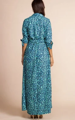 Women Dancing Leopard Dove Dress In Turquoise Leopard
