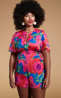 Women Dancing Leopard Fleur Playsuit In Poppy Bloom - Extended Sizing