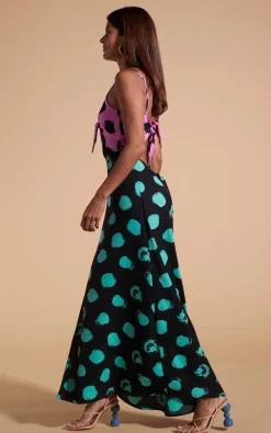 Women Dancing Leopard Florence Dress In Black On Pink Dot & Green On Black Dot