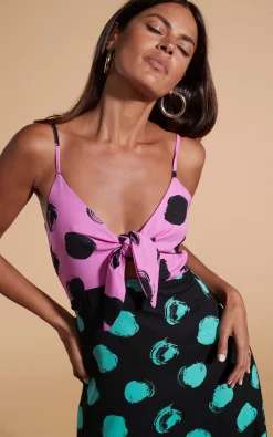 Women Dancing Leopard Florence Dress In Black On Pink Dot & Green On Black Dot
