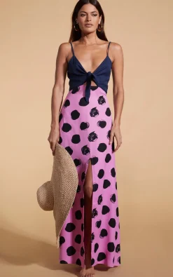 Women Dancing Leopard Florence Dress In Navy & Black On Pink Dot