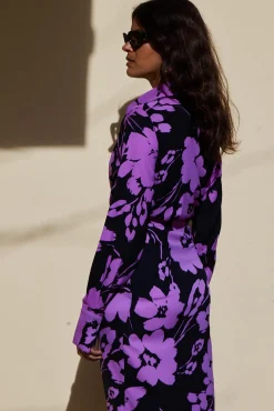 Women Dancing Leopard Frankie Wrap Dress In Lilac On Black Floral