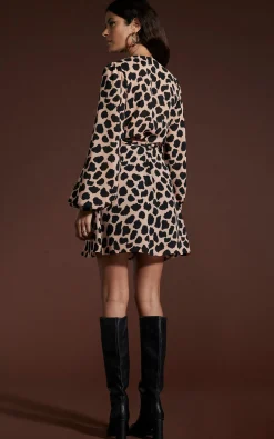 Women Dancing Leopard Ginger Mini Wrap Dress In Beige Cloud