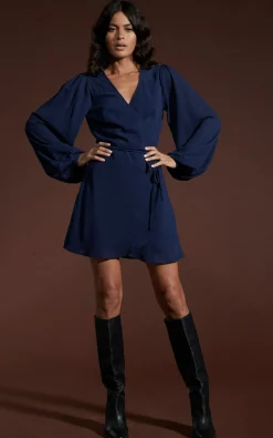 Women Dancing Leopard Ginger Mini Wrap Dress In Navy