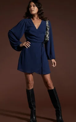 Women Dancing Leopard Ginger Mini Wrap Dress In Navy