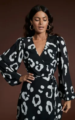 Women Dancing Leopard Ginger Mini Wrap Dress In Oversized Mono Leopard
