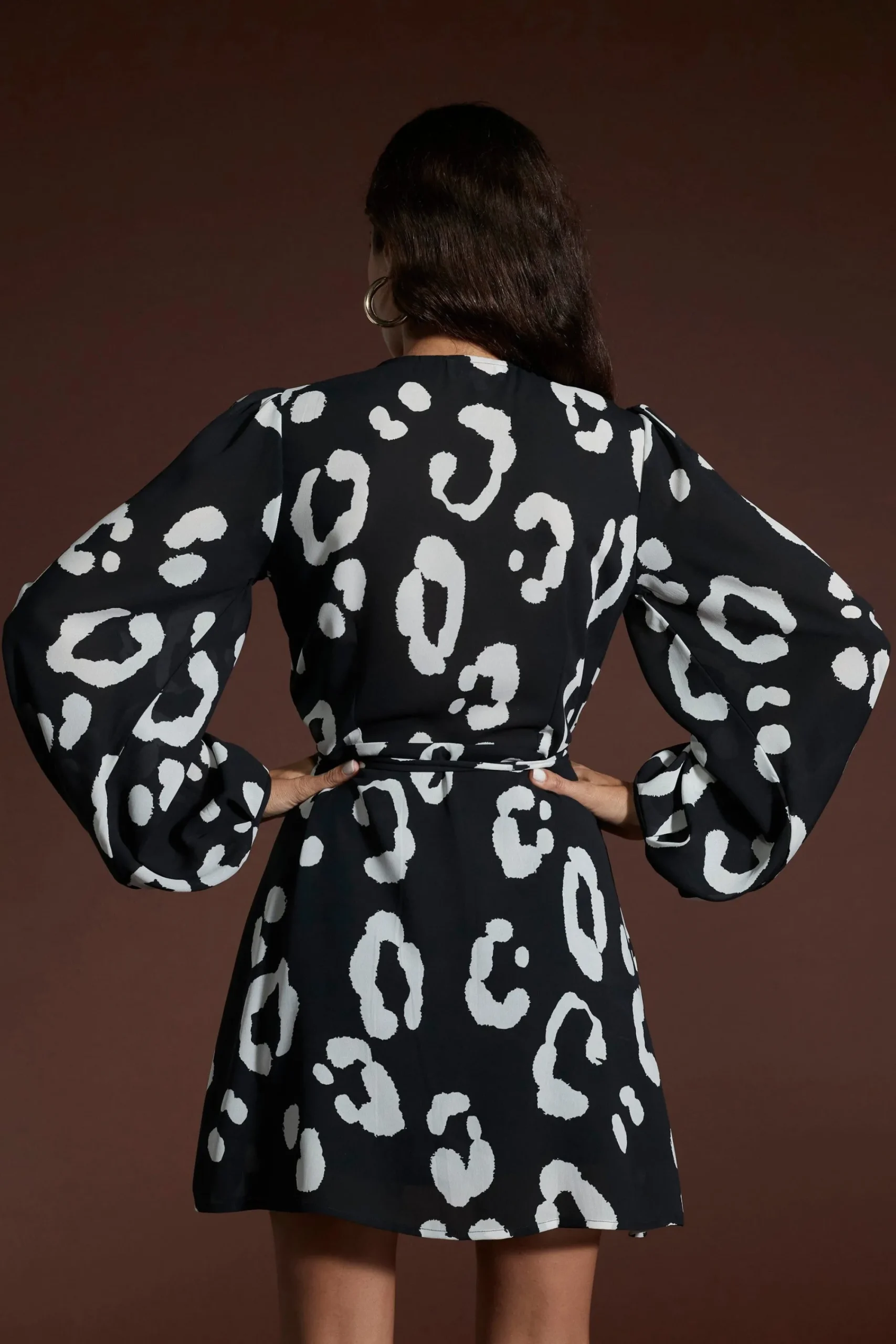 Women Dancing Leopard Ginger Mini Wrap Dress In Oversized Mono Leopard