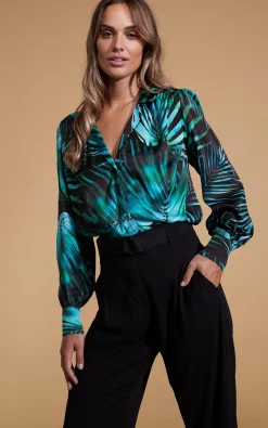 Women Dancing Leopard Halo Dominic Shirt In Green Palm