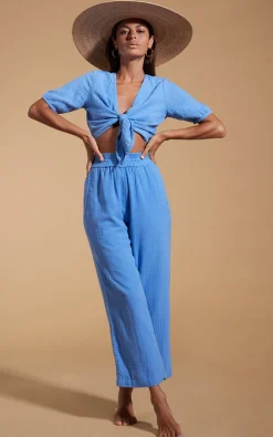Women Dancing Leopard Halo Indra Tie Top In Sky Blue